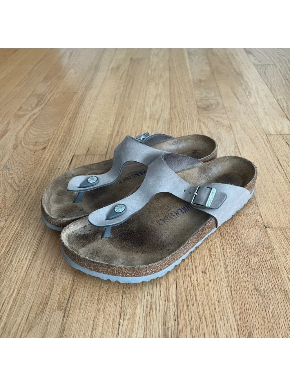 Birkenstock Gizeh Gray Leather Thong Sandals Women's Size 41 Wide